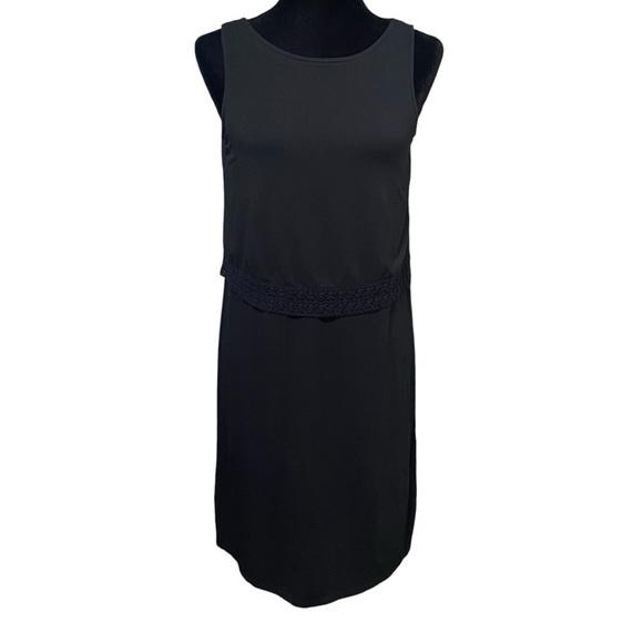 J Jill Wearever Black Layered Crochet Trim Sleeveless Dress XS Travel Boho - Picture 2 of 9